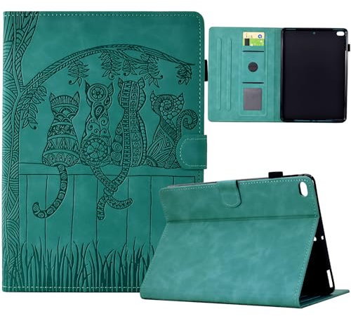 DayQiQiPu Cover per Apple iPad Air 2/Air 1 /iPad 6a 2018 /iPad 5a 2017 9,7 Pollici Motivo di gatto da recinzione flip stand fessura per la carta copertura protettiva con Auto Sveglia/Sonno,Turchese