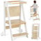 KIDINIX Klappbarer Holz Lernturm, Platzsparend Learning Tower ab 1 Jahr, Höhenverstellbar Kinder Turm mit Tafel, Küche Lernstuhl für Badezimmer und Waschbecken, Weiß