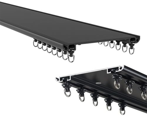 Vorhangschienen Aluminium Gardinenschiene mit 2-läufig Vorhangschienen-Set Raumteiler Wohnmobil-Vorhangschiene Robustes Wohnzimmer kleine Räume Erkerfenster Decken-Vorhangschiene(Schwarz,360 cm/11.9 f