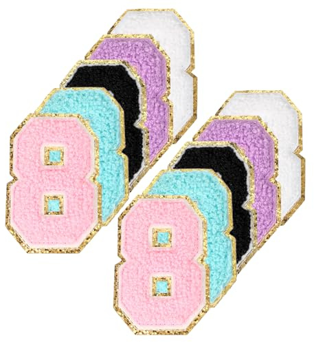 PATIKIL Chenille Nummern-Patches, 10 Stück zahlen zum aufbügeln Nummer Bestickter Patch Glitzer-Applikation für Hut Jacke Kleidung Taschen DIY Dekoration Rucksack, Nummer 8