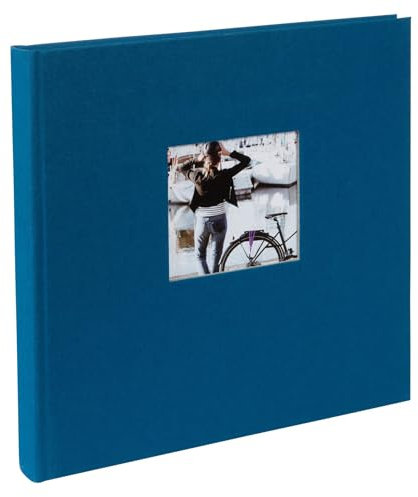 goldbuch 27 930 Bella Vista Fotoalbum mit Bildausschnitt Petrol, Erinnerungsalbum im Format 30 x 31 cm, Foto Album 60 schwarze Seiten mit Pergamin-Trennblättern, Fotobuch mit Leineneinband in Blau