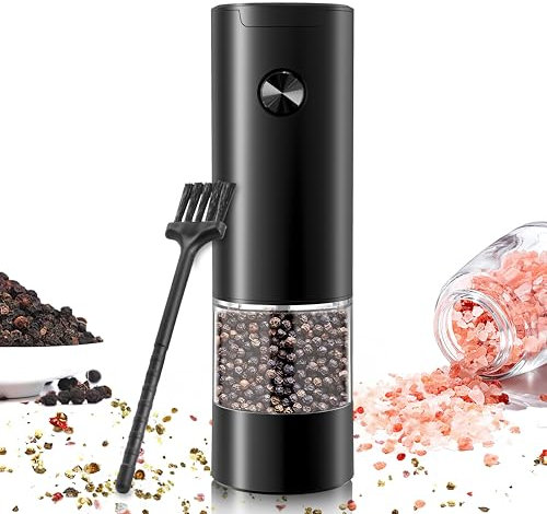 Aongray Electric Salt and Pepper Grinder, One Handed Operation, Battery Operated - Stainless Steel Spice Grinder with LED Light, Adjustable Coarseness, Ceramic Grinder (1PC)