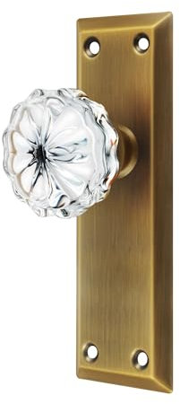newliplace 2 Pack Antique Brass Single Sided Crystal Dummy Door Knobs Interior, Vintage Glass Dummy Door Knobs with Long Plate