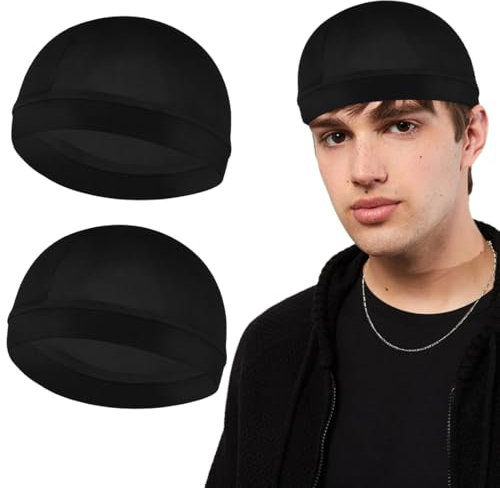 SGERUFZ 2 Stück Unisex Satin Seidig Wave Caps 360 540 720 Wave Elastic Band Silky Durag Headwear Strümpfe Perücke Beanie Cap Soft Breathable Skullies Beanies Cap für Schlafen Dusche