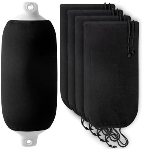 DAXEUI Boat Fender Covers | 4 Packs | Size 8″ x 22″ | Black | Fender Covers for Twin Eye & Center Rope Tube Style Fender，Polyester (Boat Fender Not Included)