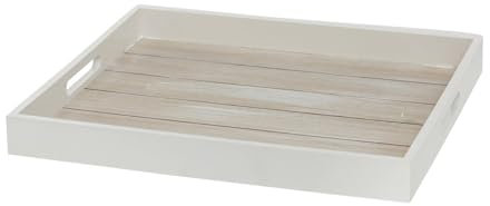 Tablett Dekotablett Landhaus-Stil Weiß Groß Rechteck Holz (Tablett Groß 40 x 35 x 4 cm)