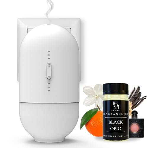Aroma Diffuser + Black Opium 30ml Duftöl, Wasserloser Duftstecker Raumduft, 100% pflanzlich Lufterfrischer, 120-Tage Aroma für Zuhause bis zu 80 m²,manuelle Steuerung, leise