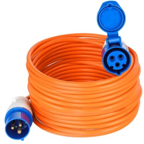 25M Extension Lead - Heavy Duty Caravan Hook Up Cable 240V 16amp Camping Extension Lead High Visibility Orange Mains Power Lead Ideal For Campervans & Motorhomes