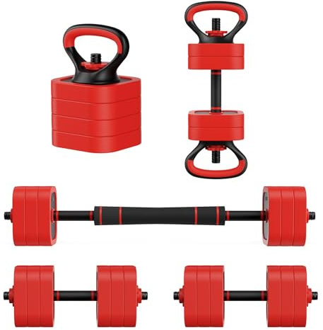 JOROTO 10KG verstellbares Hantelset 4-in-1-Kurzhanteln, Langhantel, Kettlebell & Liegestützgriffe mit Eisensand, rutschfester Griff, platzsparend für Heimfitness, Krafttraining & Fitness