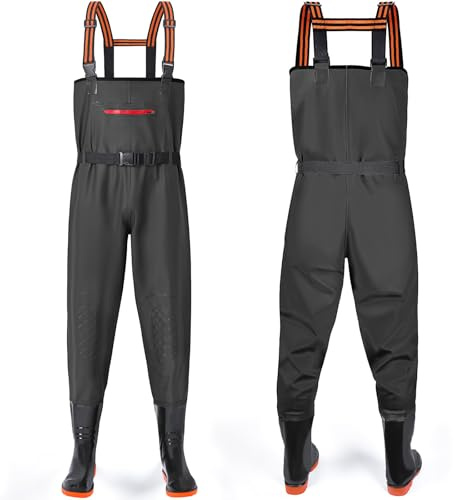 YOOHBERRYS Wathose Herren Damen, Angelhose für Erwachsene mit Stiefel, Atmungsaktive Wasserdicht Watthosen für Sport Angelliebhaber, Angeln, Wassersport, Outdoor Aktivitäten (Schwarz, 43)