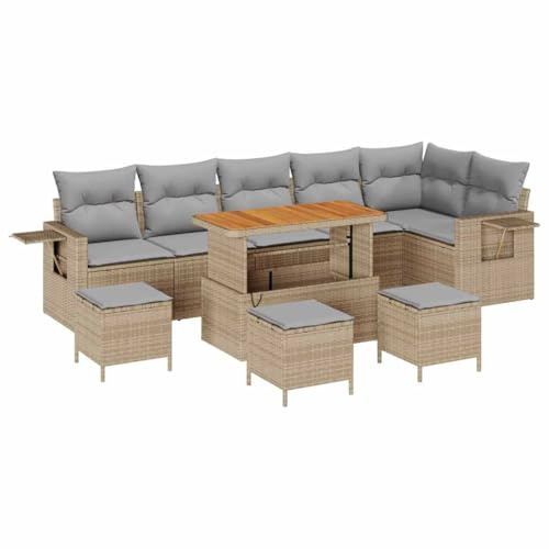 vidaXL Garten-Sofa-Set 10 pcs Beige Poly-Rattan, Garten und Terrasse, modernes Sofa-Set, robuste Sitzgelegenheiten, Lounge für entspannte Sommermomente