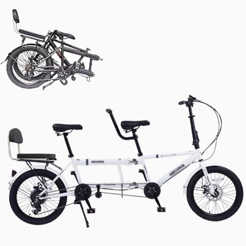 Wasd3Pods 20 Zoll Faltbare Tandemfahrräder, Beach Cruiser-Fahrräder Für Erwachsene, Rad-Tandemfahrräder, 7-Gang Einstellbar, Tandemfahrräder Cruiser-Fahrrad,White