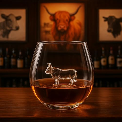 CKB LTD Highland Cow Bull Drinking Glass – 500ml Tumbler Novelty Cow Themed Design Glassware Unique Farmer Countryside Gift for Water Juice or Cocktail Glass, Gift Boxed (Clear) Single 1pc