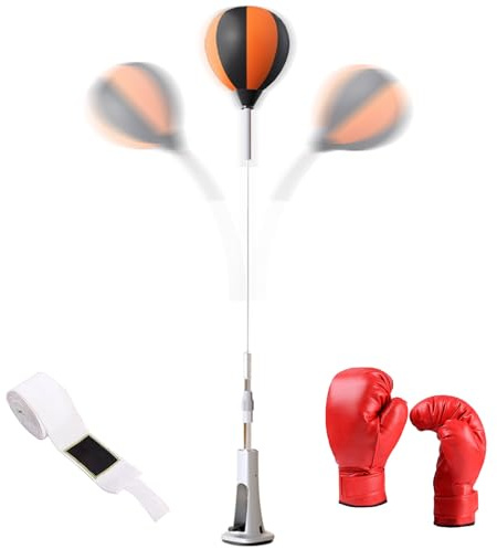 Jsnwernb Reaktionstrainer, höhenverstellbar, EVA, Boxsack, Reflex, Boxsack, stehend, mit Handschuhen und Unterstützung, starker Rebound, mit Federbasis, für Fitness, Training, Kicks, Erwachsene