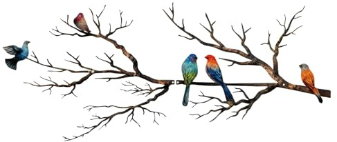 ESTART Wanddekoration mit Vögeln aus Metall, lebendige Vögel auf AST, Silhouette, Wanddekoration, für den Außenbereich, Wandskulptur zum Aufhängen (Klassische Farbe, Groß)