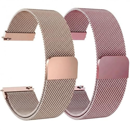 ANCEER 18mm 20mm 22mm Armband 2 Stück Kompatibel mit Galaxy Watch 7/6/5/4/FE Armband | für Garmin Vivoactive 6/5/3 | für Huawei Watch GT 3/4/5/6 Pro, Edelstahl Mesh Metall Uhrenarmband