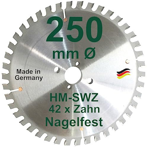 HM Sägeblatt 250 x 30 mm Zähne 42 SWZ Kreissägeblatt Kreissäge Handkreissäge Hartmetall 250mm Ersatzsägeblatt mit Spezial-Wechselzahnung