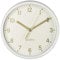 Hama analoge Wanduhr inkl. Batterie (geräuscharme Uhr ohne Ticken, batteriebetriebene Tischuhr mit Standfuß und schleichendem Sekundenzeiger, zum Hängen und Stellen, 16 cm rund) weiß, Gold