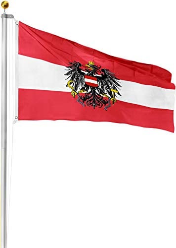 Aluminium Fahnenmast 6,20 6,80 oder 7,50 meter Höhe inkl. Deutschlandfahne mit Adler oder Österreich 90x150 Farbe Österreich Größe 8.0 Meter