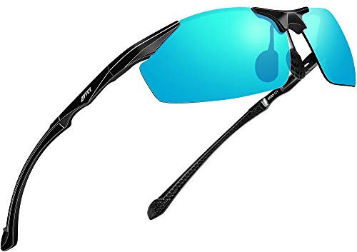 ATTCL Herren Sportbrille Polarisierte Sonnenbrille Fahrerbrille Angeln Reise UV-Schutz Metallrahmen Sonnenbrillen 8585 Blue