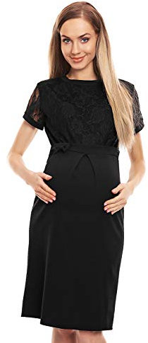 Selente Mummy Love Robe élégante Grossesse/maternité, Manches Courtes Dentelle Noir, S/M