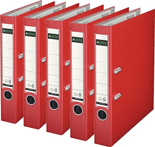 Leitz 10155025 Qualitäts-Ordner Plastik-Cover (A4, 5,2 cm Rückenbreite) Rot (5er Pack)