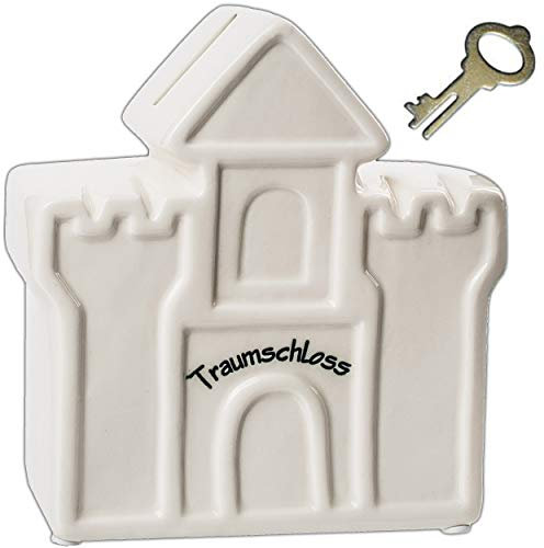alles-meine.de GmbH große Spardose - Traumschloss/Traumhaus - mit Schlüssel und Schloss - stabile Sparbüchse - aus Porzellan/Keramik - Verschluss - Sparschwein - für Frauen -..