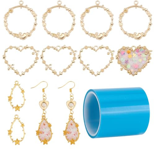 OLYCRAFT Resin Making Set, 12 Stück Open Lünette Charms, Anhänger Aus Legiertem Harzrahmen Mit 1 Rolle Nahtlosem Papierband Für Die Herstellung von Harzschmuck