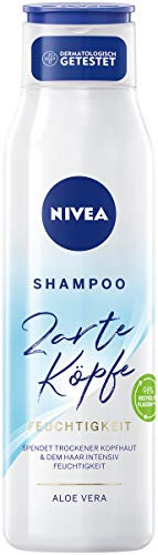 NIVEA Zarte Köpfe Shampoo Feuchtigkeit (300 ml), feuchtigkeitsspendendes Shampoo pflegt Haar- und Kopfhaut, pH-optimiertes Haarshampoo für gesunde Kopfhaut