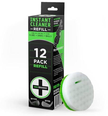 GolfERASERS Instant Golf-Radiergummi, Premium-doppelseitiger Schwamm zur Reinigung von Golfschlägen, Schuhen und Golfbällen, 12 Stück, Nachfüllpackung, Taschen-Haltegurt Nicht im Lieferumfang