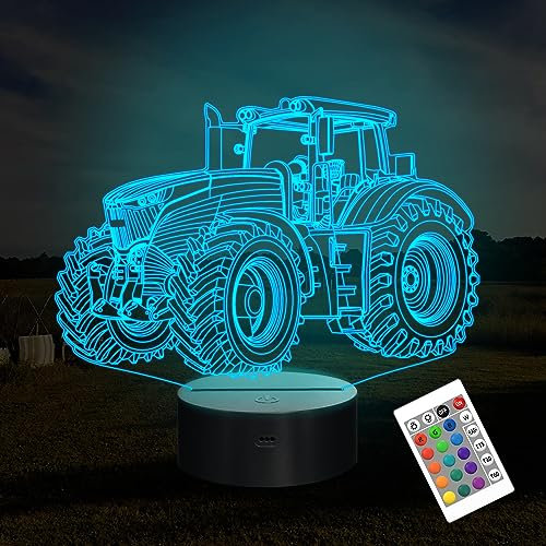 Truck 3D Illusion Nachtlampe, Attivolife Traktor 16 Farbwechsel dimmbare Hologramm beleuchtung, USB Ladetisch Schreibtisch Schlafzimmer Dekoration Kreatives Geschenk für Kinderjungen mit Fernbedienung