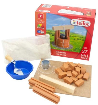 teifoc 1025 Steinbaukasten - Brunnen, Konstruktionsspielzeug für Kinder ab 6 Jahren, Mini Ziegelsteine für Kinder, 28 Bauteile für Mädchen und Jungen, Lernspielzeug aus natürlichen Materialien