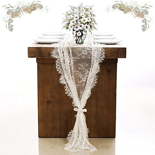 Mikqky Weiße Spitze Tischdecke, Tischläufer Hochzeit, Tischläufer Ostern, Geeignet Für Hochzeiten Festivals Partys Einrichtungsgegenstände 37cmx300cm (Weiß)