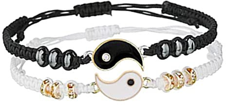 TONAUP 2 Pcs Bracelets à Cordon Ajustable Yin Yang Puzzle pour Couple, Famille, Soeurs, Meilleurs Amis