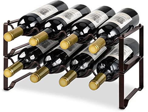 Mutool 2 Tier Stackable Wine Racks Hold 8-16 Bottles Wines,Metal Freestanding Stand Wine Organizer Holder Countertop Liquor Storage Shelf,Bronze (2 Tier)