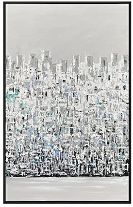 LCDIUDIU Handgemalte Acrylbilder, Graue Textur Geschäftige Stadt Gebäude Landschaft Abstrakt Modern Original Handgemalte Ölgemälde Auf Leinwand Für Familienwand Wohnzimmer Esszimmer Home Art Decor,