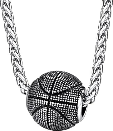 FaithHeart Basketball Kette Anhänger für Herren Jungen Hip pop Sport Schmuck Edelstahl Charm Halskette mit Basketball Anhänger für Weihnachten Geburtstag