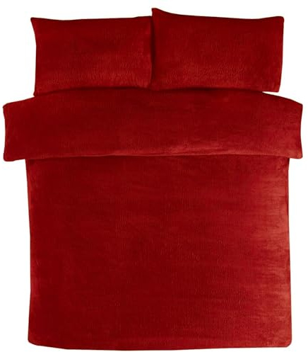 Teddy Fleece Duvet Sets – Super Soft Warm Quilt Cozy Fluffy Bedding Fleece with Pillow Cover Bed Size Single Double King Super King Home linen Accessories Bedding Set (Red, King)