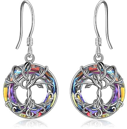 YAFEINI Baum Des Lebens Ohrringe 925 Sterling Silber Kristall Baum Des Lebens Dangle Drop Ohrringe Für Frauen Mädchen Baum Schmuck