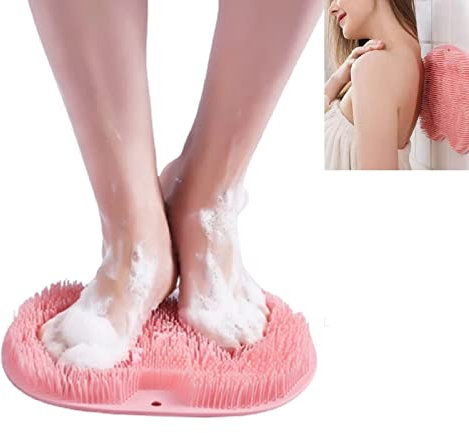 Bavooty Épurateur de Pieds et de Dos de Douche,Laveur de Pieds de Douche,Brosse avec Antidérapant Ventouses pour Nettoyer et Masser les Pieds(rose)