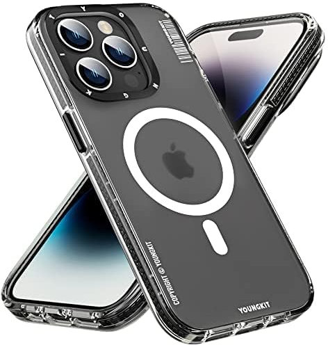 YOUNGKIT für iPhone 14 Pro Hülle, Stoßfeste Kratzfeste Schutzhülle Slim Klar Case kompatibel mit Magnetische Kabelloses Laden, Dünne Griffige Transparent Handyhülle - Schwarz