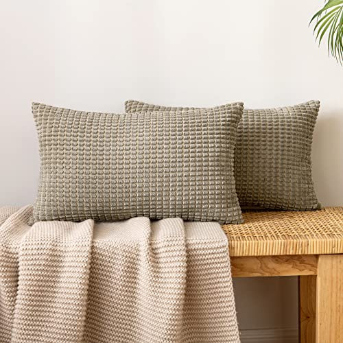 EMEMA Kordsamt Kissenbezug Granulat Dekorative Sofakissen Dekokissen Kissenbezüge Couchkissen Kissenhülle Weich Kissen Bezug Zierkissen für Sofa Couch Wohnzimmer 2er Set 40x60 cm Sandfarbe