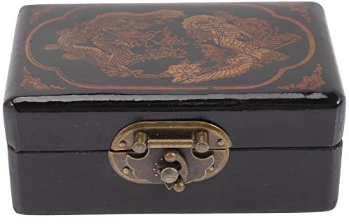 LOGOFUN Schmuck-Aufbewahrungsbox aus Holz mit Drachen-Phönix-Muster, Schmuckkästchen mit Schloss, Vintage-Sammelbox (schwarz)