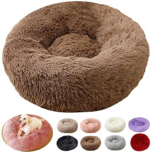 rngcpto Hundebett Waschbar (70cm, Kaffee), Hundebett Grosse Hunde, Hundebett Mittelgroße Hunde, Hundebett Kleine Hunde Hundekissen Hundekorb Flauschig Katzenkissen Plüsch Katzenbett Rund