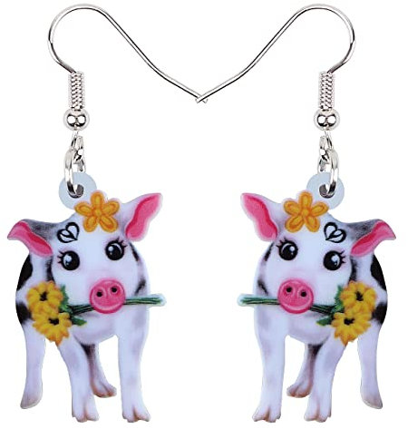 RAIDIN Acryl niedliche Tier Schwein Baumeln Ohrringe für Damen Mädchen Hypoallergene Tropfen Ohrringe Schwein Schmuck für Geschenke Geburtstag Party Dekorationen (Spitze)