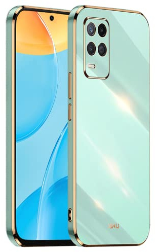 EASSGU Galvanisierter Rahmen Handyhülle für Realme 8 5G / Realme Narzo 30 5G (6.5 Inches), Weiche TPU Silikon Schutzhülle - Grün