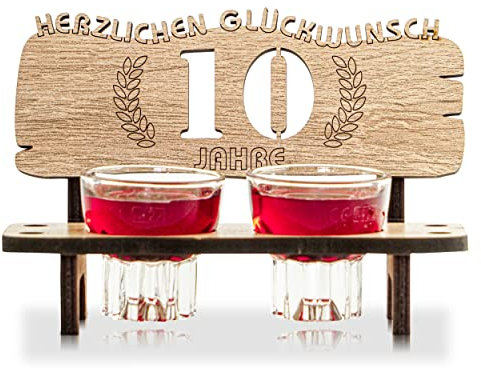 Munera Design - Schnapsbank mit 2 Gläsern Geschenkidee Jahreszahlen Jubiläum 10 Jahre