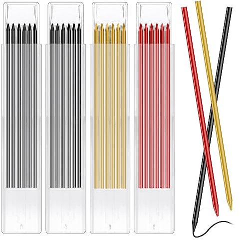 24 Stück Bleistiftminen für Zimmermannsbleistift, Tischler Bleistift Ersatzminen, 2.8 mm Bleistift Ersatz, Solide Tieflochmarker Bleistift Ersatzminen für Architekt Zeichnen (Gelb Rot Schwarz)