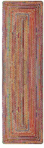 CASAVANI Collection Läufer-Teppich, 90 x 3 m, mehrfarbig, geometrisch, Chindi, Baumwolle und Jute, stark frequentierte Bereiche in Flur und Treppen, Küche, Waschküche, Balkon