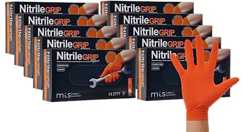 MTS Safety & Protection Einweghandschuhe L - 500 Stück/Box Nitrilhandschuhe Orange Handschuhe Nitril Diamantstruktur Grip - Einmalhandschuhe Puderfreie & Latexfreie Gummihandschuhe (L, 500 Stück)